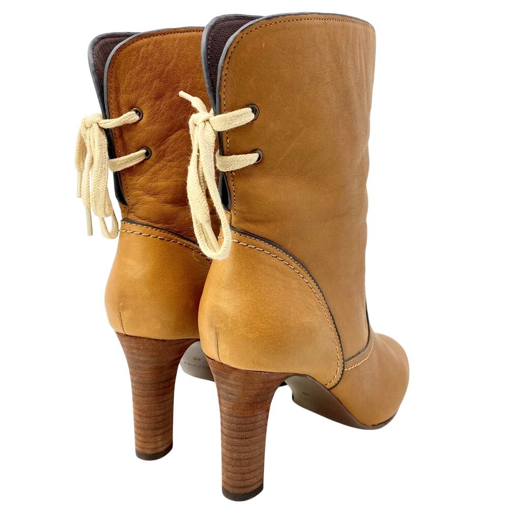 See By Chloé Lara Tan Soft Calfskin Leather Corset Heel Boots Box 40 - Picture 6 of 14